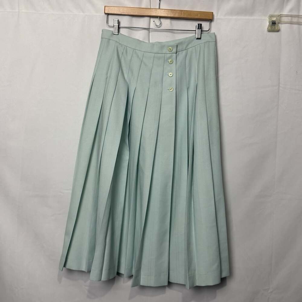 Jaeger Vintage Great Britain Green Chevron Pleated Midi Skirt UK 16 US 12